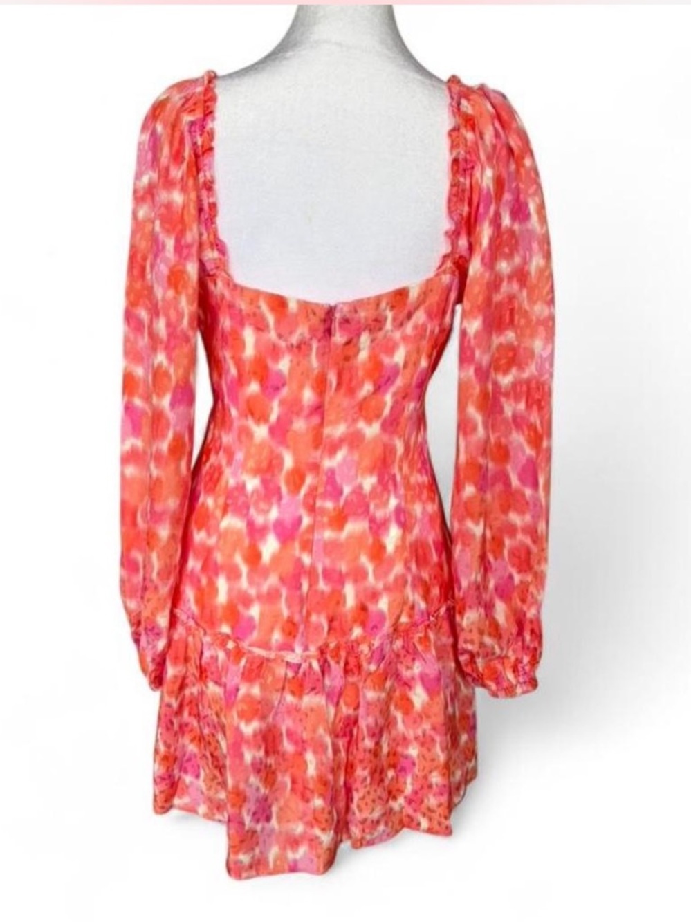 Amanda Uprichard Coral-Pink Square Neck Tiered Mini Dress - Picture 2 of 7